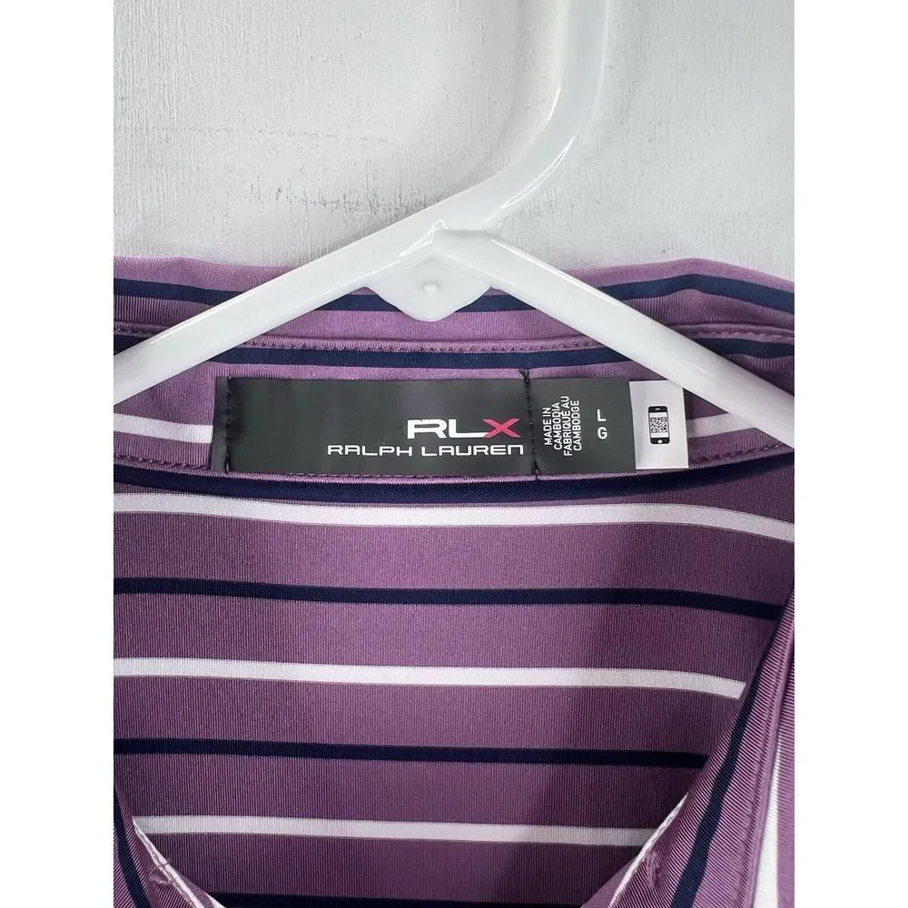 RLX Ralph Lauren Polo‎ Shirt L Purple Striped Performance Barton Creek Golf Mens